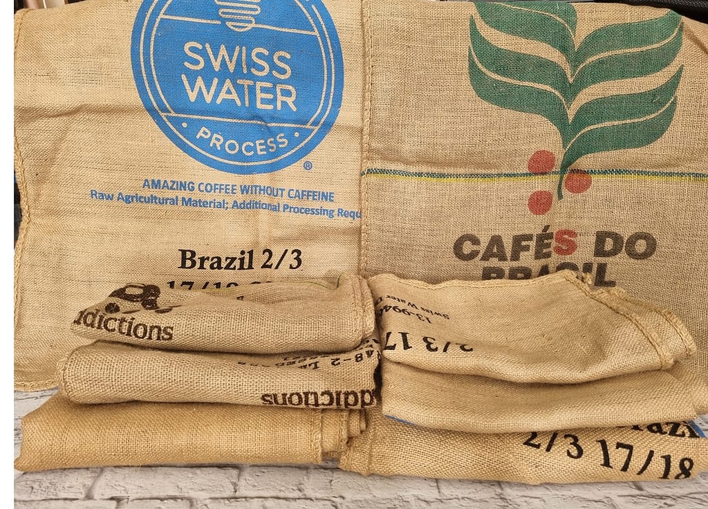 Swiss water Cafe do Brasil Ethical addictions coffee sacks