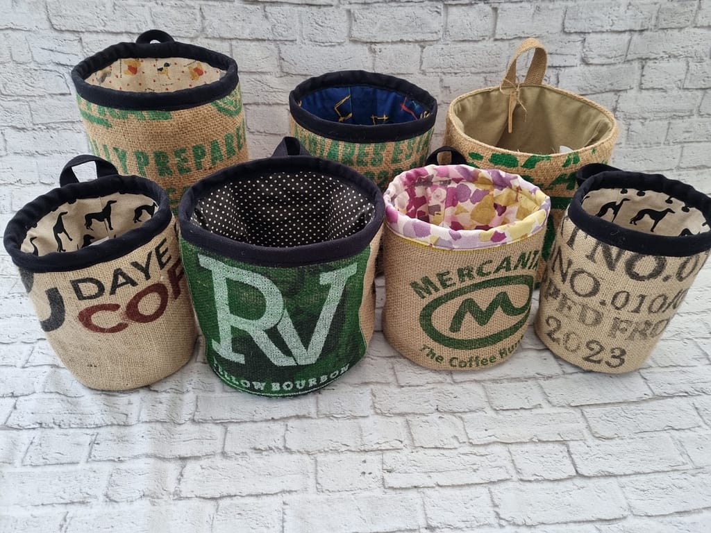 storage baskets from coffee sack hessian