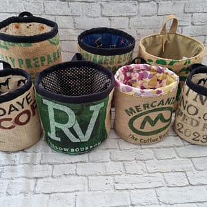 storage baskets from coffee sack hessian
