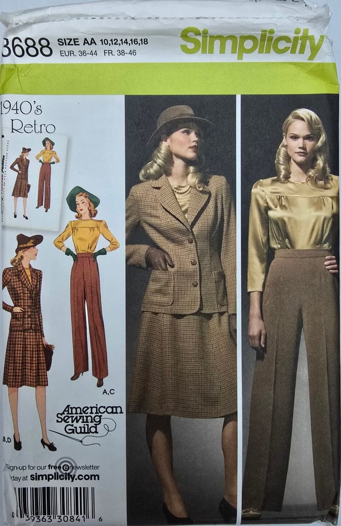 Simplicity sewing pattern ww2 1940s retro 3688